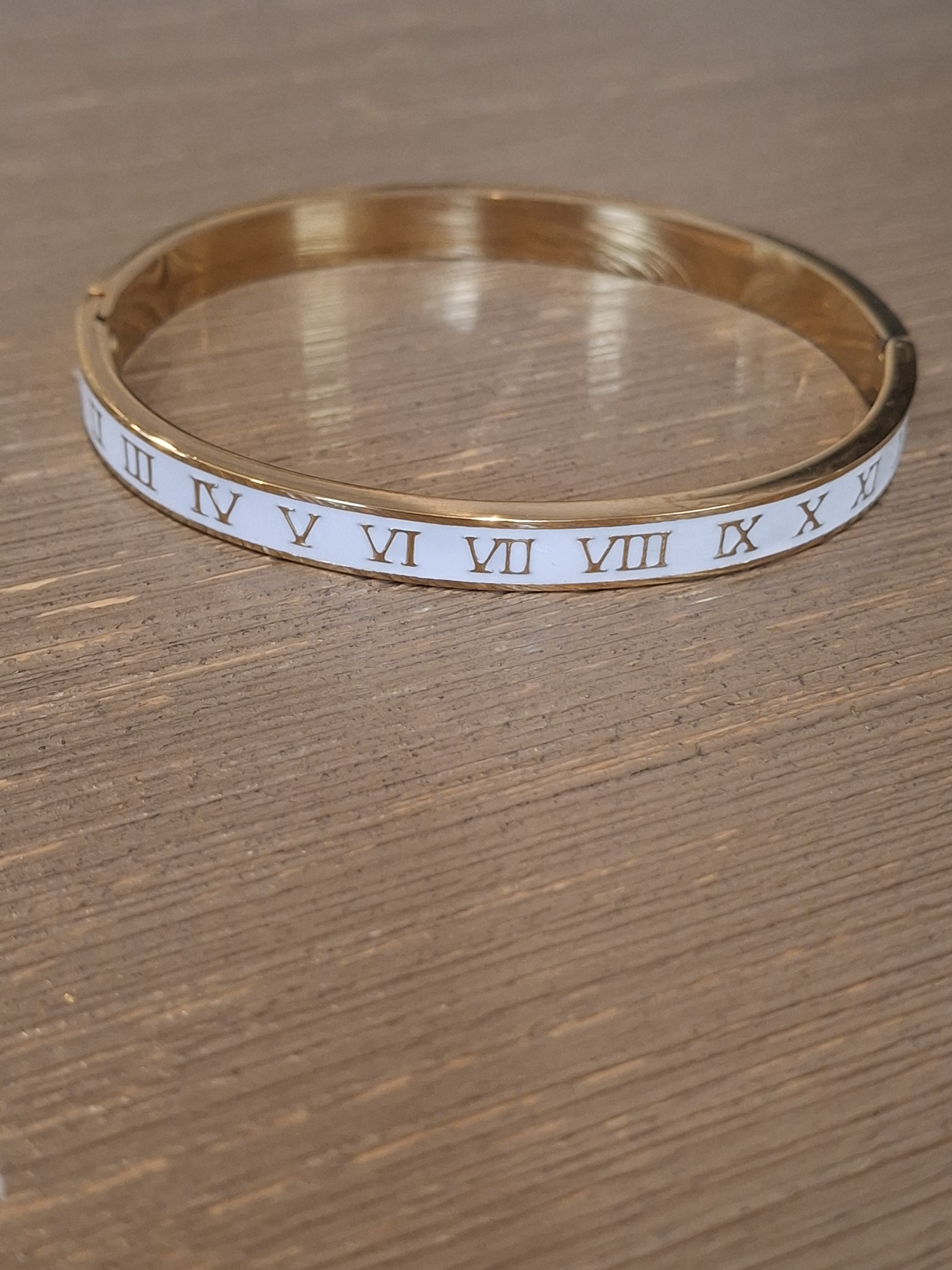 Gold And White Roman Numeral Bangle Bracelet